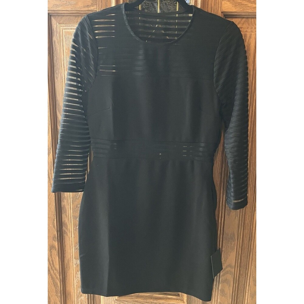 NWT Lulus Women's Perfect Mesh Bodycon Dress 3/4 Sleeve Black - Size M LBD Sheer